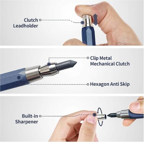 2.0mm Mechanical Pencil Lead Holder with Clip 2.0mm Pencil Metal Mechanical Clutch with Built-in Sharpener Automatic Graphite Lead Pencil for Construction, Draft Drawing, Art Sketching 2PCS in Saudi Arabia