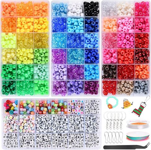 VICOVI 4390Pcs Pony Beads Kit for Bracelet Jewelry Making, Include 2700 Rainbow Kandi Beads, 1640 Letter Beads, 40 Smile Beads, for Kids DIY Craft Bracelets Jewelry Making in Saudi Arabia
