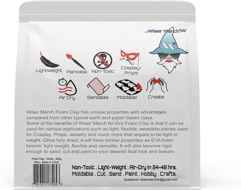 Air Dry - Foam Clay (White 400grams) by Wiser Merch. Includes Sculpting Tools! Cosplay, Fake Bake, Squishy, Foil Sealed, in Saudi Arabia