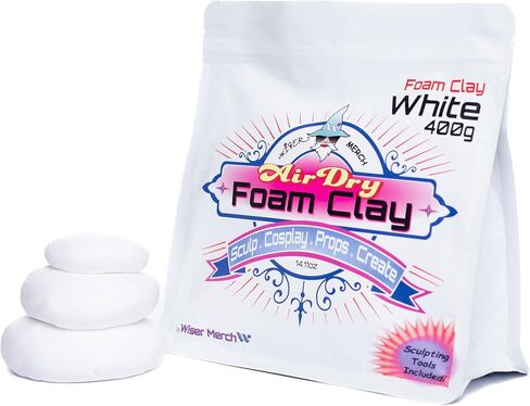 Air Dry - Foam Clay (White 400grams) by Wiser Merch. Includes Sculpting Tools! Cosplay, Fake Bake, Squishy, Foil Sealed, in Saudi Arabia