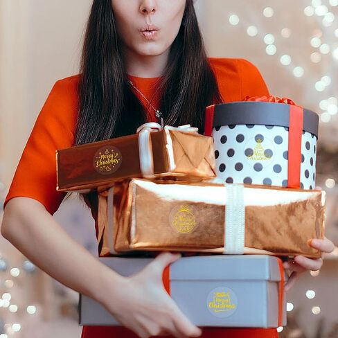 360 قطعة من ملصقات عيد الميلاد الذهبية للأظرف، ملصقات عيد الميلاد الذهبية اللامعة ذاتية اللصق لأختام مغلف عيد الميلاد هدية بطاقة التهنئة وتغليف هدايا الحفلات in Kuwait