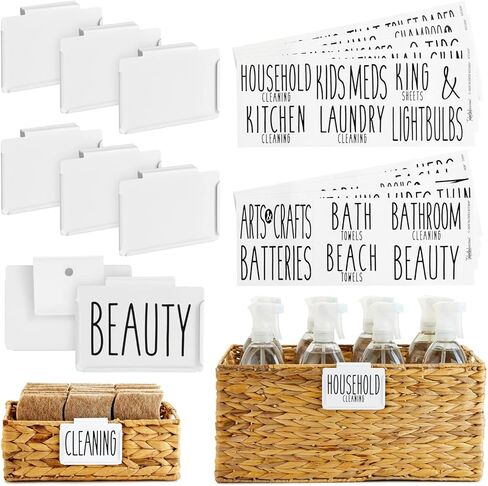 Talented Kitchen 8 Piece Metal Basket Labels Clip On Holders with 40 Labels for Kitchen Storage, White Label Clips for Storage Bins in Kuwait