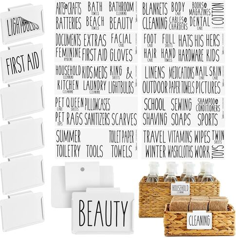 Talented Kitchen 8 Piece Metal Basket Labels Clip On Holders with 40 Labels for Kitchen Storage, White Label Clips for Storage Bins in Kuwait