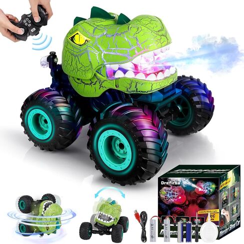 Remote Control Dinosaur Car for Boys Age 4-7 8-12, 50min+ Runtime Monster Truck Toy with Spray, Light, Music, 360 Rotating, 90 Driving, All Terrain Dinosaur Toy for Kid Birthday Xmas Gift in Saudi Arabia