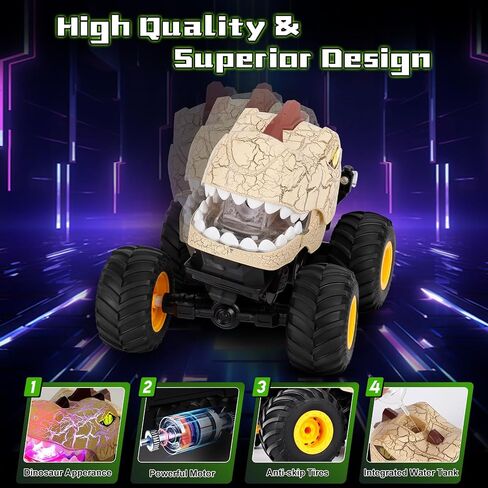 Remote Control Dinosaur Car for Boys Age 4-7 8-12, 50min+ Runtime Monster Truck Toy with Spray, Light, Music, 360 Rotating, 90 Driving, All Terrain Dinosaur Toy for Kid Birthday Xmas Gift in Saudi Arabia