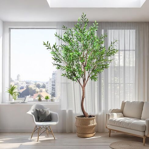 Faux Olive Tree Artificial Olive Trees Artificial Indoor 8 Feet (96 inches) Realistic Potted Silk Indoor Large Fruit for Home Offices, Living Rooms, Bedrooms, Stairs and Foyer Decor in Saudi Arabia