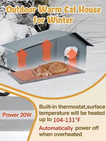 Heated Cat House - Waterproof Outdoor Cat Shelter for Winter with Thermostatic Heating Pad and Escape Door, Sturdy Warm Outside Pet House Cat Gifts for A Feral Cat Small Dog in Kuwait