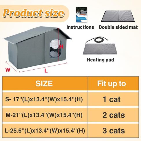 Heated Cat House - Waterproof Outdoor Cat Shelter for Winter with Thermostatic Heating Pad and Escape Door, Sturdy Warm Outside Pet House Cat Gifts for A Feral Cat Small Dog in Kuwait