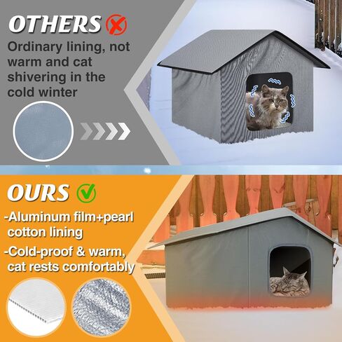 Heated Cat House - Waterproof Outdoor Cat Shelter for Winter with Thermostatic Heating Pad and Escape Door, Sturdy Warm Outside Pet House Cat Gifts for A Feral Cat Small Dog in Kuwait