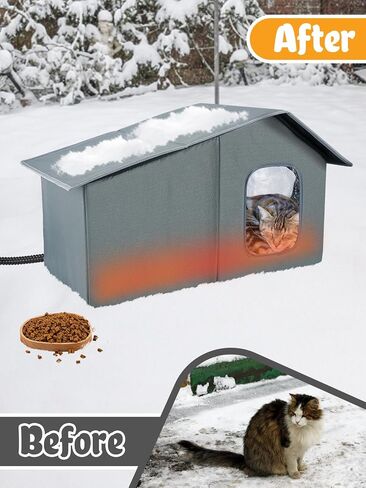 Heated Cat House - Waterproof Outdoor Cat Shelter for Winter with Thermostatic Heating Pad and Escape Door, Sturdy Warm Outside Pet House Cat Gifts for A Feral Cat Small Dog in Kuwait