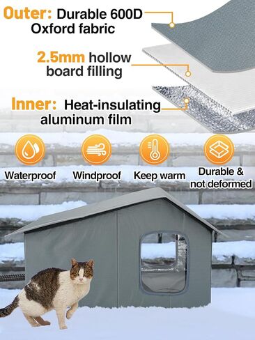 Heated Cat House - Waterproof Outdoor Cat Shelter for Winter with Thermostatic Heating Pad and Escape Door, Sturdy Warm Outside Pet House Cat Gifts for A Feral Cat Small Dog in Kuwait