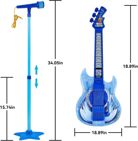 Guitar and Microphone Play Set for Girls,Karaoke Machine with Music&Light,Microphone Toys with Stand,Adjustable Height Guitar Toys for Kids,Toddlers,Child(Red) in Saudi Arabia