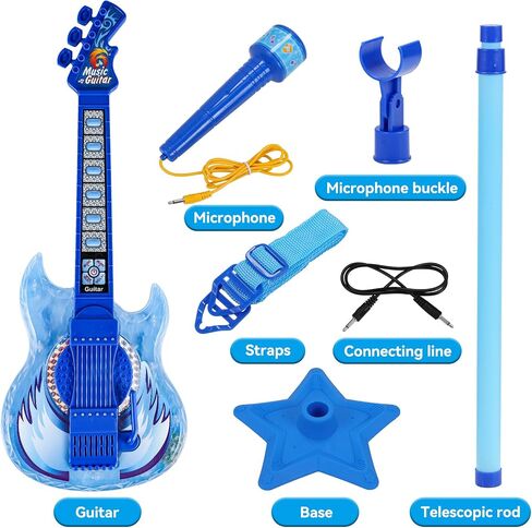 Guitar and Microphone Play Set for Girls,Karaoke Machine with Music&Light,Microphone Toys with Stand,Adjustable Height Guitar Toys for Kids,Toddlers,Child(Red) in Saudi Arabia