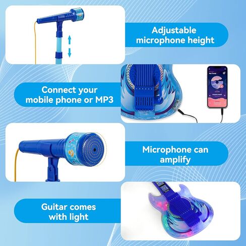 Guitar and Microphone Play Set for Girls,Karaoke Machine with Music&Light,Microphone Toys with Stand,Adjustable Height Guitar Toys for Kids,Toddlers,Child(Red) in Saudi Arabia