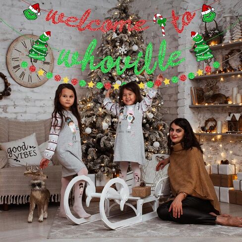 مرحبًا بكم في زينة عيد الميلاد Whoville Banner Grinch، لا توجد لافتة عيد الميلاد DIY لزينة عيد الميلاد Whoville، خلفية Whoville لديكورات حفلات Grinch، لافتة زينة Whoville Grinch in Saudi Arabia