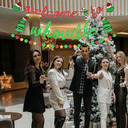 مرحبًا بكم في زينة عيد الميلاد Whoville Banner Grinch، لا توجد لافتة عيد الميلاد DIY لزينة عيد الميلاد Whoville، خلفية Whoville لديكورات حفلات Grinch، لافتة زينة Whoville Grinch in Saudi Arabia