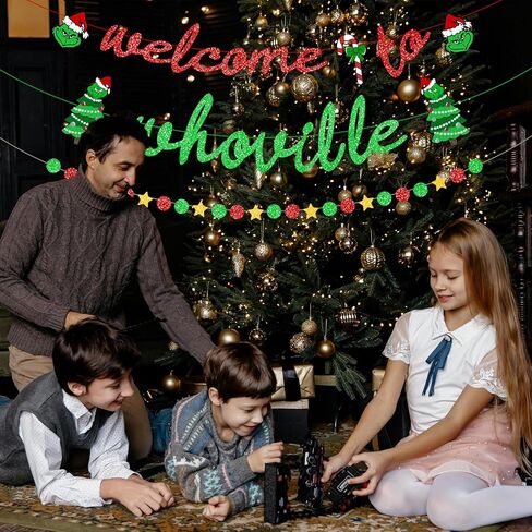 مرحبًا بكم في زينة عيد الميلاد Whoville Banner Grinch، لا توجد لافتة عيد الميلاد DIY لزينة عيد الميلاد Whoville، خلفية Whoville لديكورات حفلات Grinch، لافتة زينة Whoville Grinch in Saudi Arabia