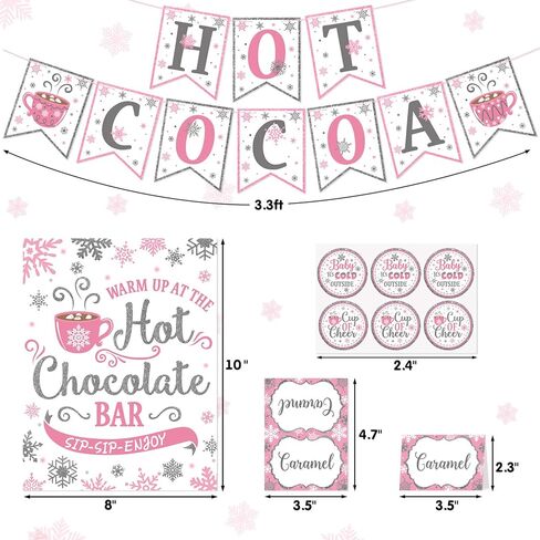 مجموعة ألواح الكاكاو الساخنة، ندفة الثلج الزرقاء الفضية، لافتة شريط الكاكاو الساخنة، لافتة شريط الشوكولاتة الساخنة، إضافات الشوكولاتة الساخنة، ملصقات علامات الأكواب للحفلة المجمدة، الشتاء، بلاد العجائب، عيد ميلاد الطفل، حمام الطفل، ديكور خارجي بارد in Kuwait