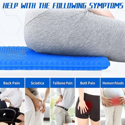 وسادة مقعد جل مع غطاءين، وسادة مقعد جل تبريد، وسادة مقعد سميكة كبيرة قابلة للتنفس، مناسبة لكرسي المكتب المنزلي والسيارة والكرسي المتحرك والرحلات الطويلة وألم عرق النسا (17 بوصة × 16 بوصة × 1.2 بوصة) in Kuwait