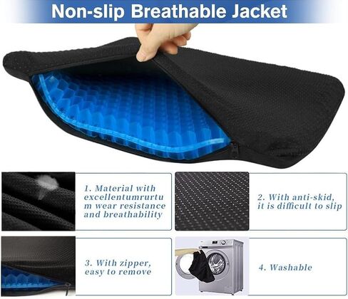 وسادة مقعد جل مع غطاءين، وسادة مقعد جل تبريد، وسادة مقعد سميكة كبيرة قابلة للتنفس، مناسبة لكرسي المكتب المنزلي والسيارة والكرسي المتحرك والرحلات الطويلة وألم عرق النسا (17 بوصة × 16 بوصة × 1.2 بوصة) in Kuwait