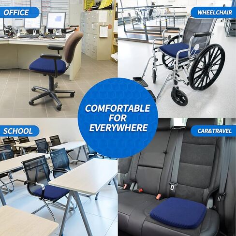 وسادة مقعد جل مع غطاءين، وسادة مقعد جل تبريد، وسادة مقعد سميكة كبيرة قابلة للتنفس، مناسبة لكرسي المكتب المنزلي والسيارة والكرسي المتحرك والرحلات الطويلة وألم عرق النسا (17 بوصة × 16 بوصة × 1.2 بوصة) in Kuwait