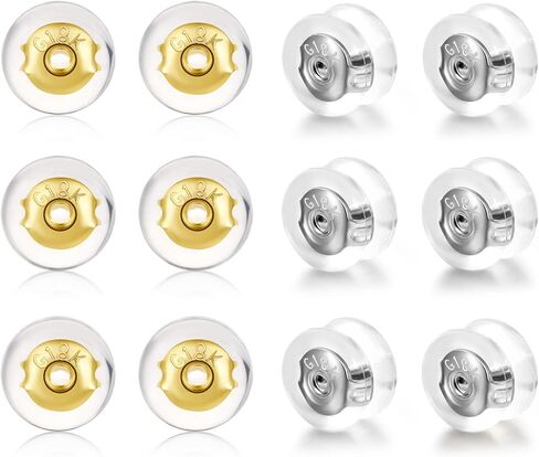 DELECOE Silicone Earring Backs for Studs Droopy Ears Hoops Wires,Locking Secure Earring Backs for Heavy Earring,No-Irritate Hypoallergenice Soft Clear Earring Backs for Women Men(6Gold+6White Gold) in Saudi Arabia