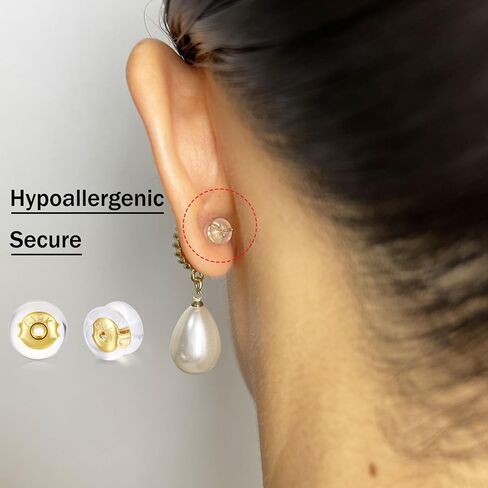 DELECOE Silicone Earring Backs for Studs Droopy Ears Hoops Wires,Locking Secure Earring Backs for Heavy Earring,No-Irritate Hypoallergenice Soft Clear Earring Backs for Women Men(6Gold+6White Gold) in Saudi Arabia
