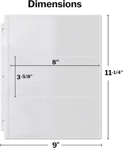 Dunwell Binder Currency Sleeves for Collectors - (25 Pack), Acid-Free 3-Pocket Clear Plastic Currency Pages for Three Ring Binder, Refill Currency Binder Pages for Bills, Banknotes or Coupons in Saudi Arabia