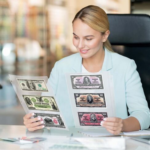 Dunwell Binder Currency Sleeves for Collectors - (25 Pack), Acid-Free 3-Pocket Clear Plastic Currency Pages for Three Ring Binder, Refill Currency Binder Pages for Bills, Banknotes or Coupons in Saudi Arabia