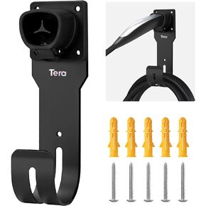 Tera EV Charger Cable Holder for Tesla: Waterproof Material Electric Car Wall Mount Connector Holder with J-Hook Charging Cable Holder Organizer Electric Vehicle Charging Station Accessories