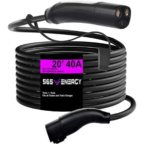 Tesla EV Charger Extension Cable Tesla Model 3/X/Y/S 20’ 40A; 99.9% Copper High Power 40A Tesla to Tesla Charging Extension. Extend Tesla Universal Charger by 20' and Charge at 40A TT