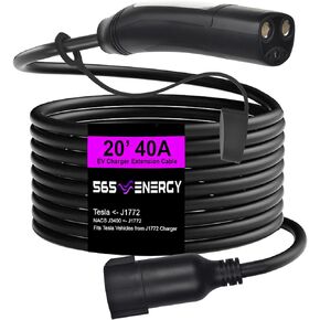 Tesla EV Charger Extension Cable Tesla Model 3/X/Y/S 20’ 40A; 99.9% Copper High Power 40A Tesla to Tesla Charging Extension. Extend Tesla Universal Charger by 20' and Charge at 40A TT