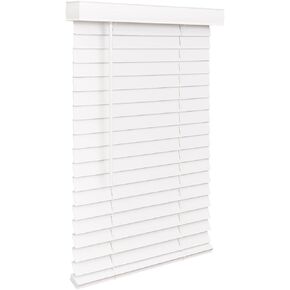 LOTUS & WINDOWARE Cordless Faux Wood Blinds, 34.5" Wide x 60" Long, Smooth, Snow White, 2 Inch Horizontal blinds – for Living Room, Bedroom, Interior Door Windows