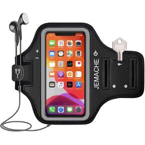 iPhone 15 Pro, 14 Pro, 13 Pro, 12 Pro Armband with Airpods Holder, JEMACHE Gym Workouts Running Arm Band for iPhone Xs 11Pro 12Pro 13Pro 14Pro 15Pro (Dark)