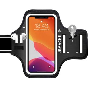 iPhone 15 Pro, 14 Pro, 13 Pro, 12 Pro Armband with Airpods Holder, JEMACHE Gym Workouts Running Arm Band for iPhone Xs 11Pro 12Pro 13Pro 14Pro 15Pro (Dark)