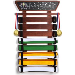 TIPSYTREE Karate Belt Display Rack with Handwritable Blackboard, 8 Taekwondo Belt Display Rack with DIY Board，Personalization Taekwondo Belt Display for Kids, Karate Belt Holder BJJ Belt Display