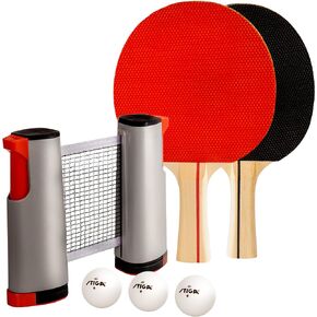STIGA All-in-One Retractable Ping Pong Net Set - Includes 2 Ping Pong Paddles - 3 1-Star Balls | Mesh Storage Bag - Fits up to 72" Wide & 1.75" Thick Table - Clamp & Play on Any Surface
