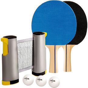 STIGA All-in-One Retractable Ping Pong Net Set - Includes 2 Ping Pong Paddles - 3 1-Star Balls | Mesh Storage Bag - Fits up to 72" Wide & 1.75" Thick Table - Clamp & Play on Any Surface