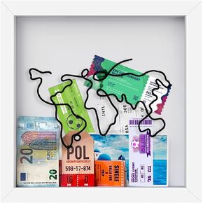 AHOUGER Travel Memories Keeper, Travel Memory Shadow Box with Slot, Ticket Holder with Map and Plane Design, Shadow Box for Keepsakes, Ideal Gifts, 8in