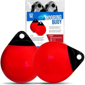 Pair/Set of 2 (Two) Red/Black Marine-Grade Vinyl Boat Mooring Buoys, Round Inflatable Balls for Docking/Fishing/Crab/etc.