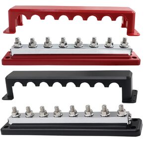 IZTOSS 12V Bus Bar Terminal Block 8 x 3/8"(M10) Terminal Studs, Blue Sea Battery Bus Bar Max 600V AC 48V DC Positive & Negative Battery Distribution Block for Battery Marine RV Truck