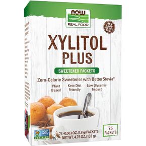 NOW Foods, Xylitol Plus Sweetener Packets with BetterStevia®, Zero Calories, Low Glycemic Impact, 75 Packets (Packaging May Vary)
