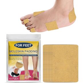 Moleskin for Feet, 10 Packs Moleskin Padding Plus, Adhesive Backing, Moleskin Tape Protects Tender Spots Boots Hiking Reduce Friction Pain on Feet from Friction, Rubbing - Cut to Fit