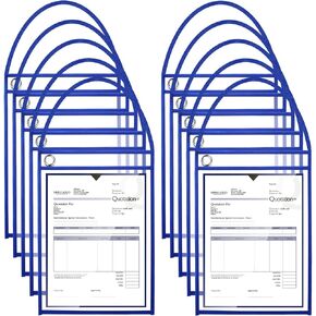 30 Pack Shop Ticket Holders Work Order Holder for 9 x 12 Inch Hanging Sleeve Job Ticket Holders with Strap, Both Sides Clear (Black)