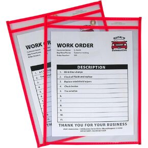 C-Line Neon Stitched Shop Ticket Holders, Red, Both Sides Clear, 9 x 12 Inches, 15 per Box (43914)