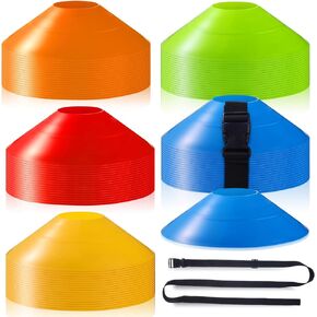 100 Pcs Soccer Cones with Strap Agility Disc Cones Soccer Training Cones Soccer Cones for Drills Mini Soccer Cones for Challenge Football Basketball Skating Kids Games Outdoor Indoor Discs with Straps