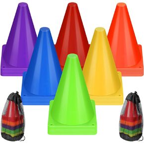 48 Pack 7 Inch Plastic Traffic Cones Agility Field Marker Soccer Cones Safety Cones Sports Cones Training Cones for Skating Basketball Football Practice Drills Themed Party Decorations (Multicolor)