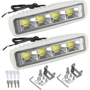 Partsam مصابيح LED مقاومة للماء للقوارب شعاع أبيض 6.3 بوصة 36 وات IP67 مقاوم للماء على سطح السفينة ضوء بحري 4000LMS 150 درجة ضوء فيضانات 12/24 فولت شريط إضاءة من الألومنيوم مع دعامة تثبيت قابلة للتعديل 180 درجة (قطعتان/4 قطع)