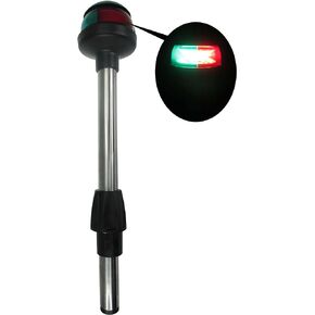 Pactrade Marine LED Green Red Navigation Bow Light 12" SS304 Pole Collar Plug-in (Without 2-Prong Nylon Base Black Socket)