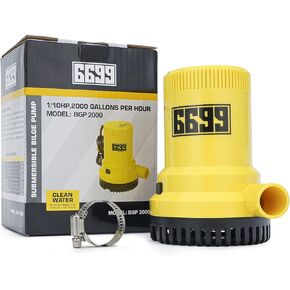 6699 Submersible Boat Bilge Pump 12v 2000GPH High Flow Non-Automatic Electric Bilge Water Pump for Boats BGP 2000